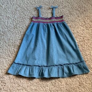 OshKosh B'gosh Denim Blue Sundress with Rainbow Smocked Yoke